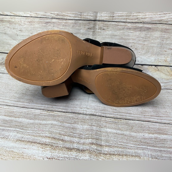 Nine West Highland Lace Up Black Leather Block Heel Booties Size 10 M - Picture 5 of 9